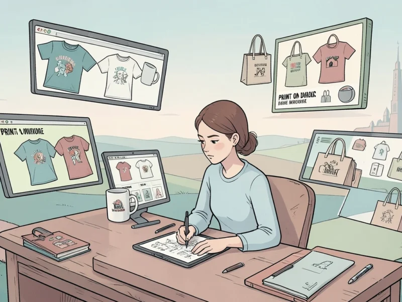 Person reviewing print on demand product designs on laptop screen